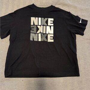 Kid’s Nike Black T-Shirt with Grey and White Logo